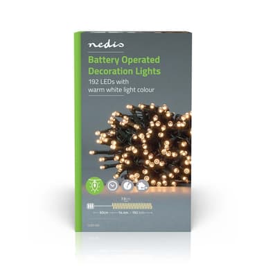 Nedis Julebelysning | Streng | 192 LED's | Varm Hvit | 14.40 m | Lyseffekter: 7 | Innendørs eller utendørs | Batteri drevet