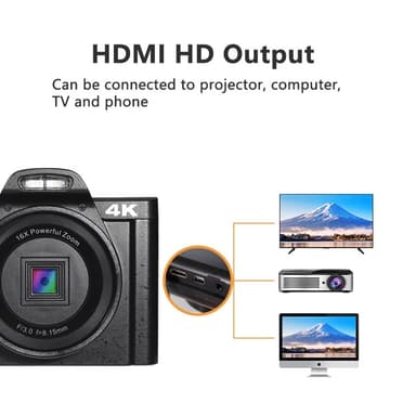 Digitalkamera 4K 48MP 16 x Zoom Svart