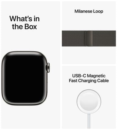 Apple Watch Series 8 41mm Cellular (rustfritt stål i grafitt / grafitt milanese-reim)