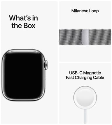Apple Watch Series 8 41mm Cellular (rustfritt stål i sølv / sølv milanese-reim)