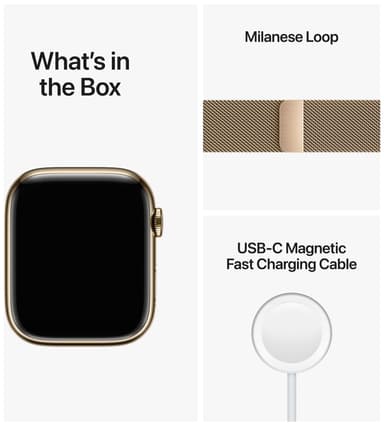 Apple Watch Series 8 45mm Cellular (rustfritt stål i gull/ gull milanese-reim)