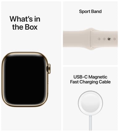 Apple Watch Series 8 41mm Cellular (rustfritt stål i gull / stjerneskinn sportsreim)