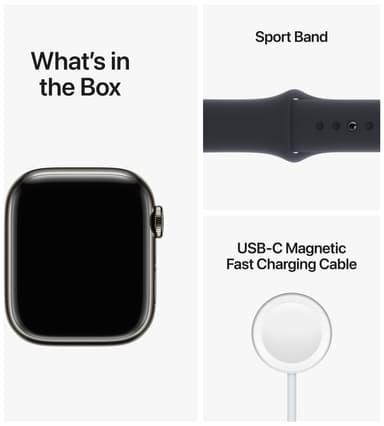 Apple Watch Series 8 41mm Cellular (rustfritt stål i grafitt/ midnatt sportsreim)