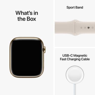 Apple Watch Series 8 45mm Cellular (rustfritt stål i gull / stjerneskinn sportsreim)