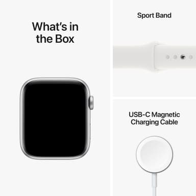 Apple Watch SE 2nd Gen 44 mm GPS (Sølv Alu/Hvit sportsreim)