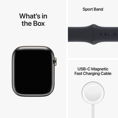 Apple Watch Series 8 45mm Cellular (rustfritt stål i grafitt/ midnatt sportsreim)