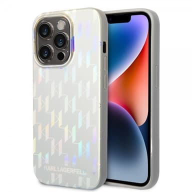 Karl Lagerfeld iPhone 14 Pro Deksel Monogram Iridescent Sølv