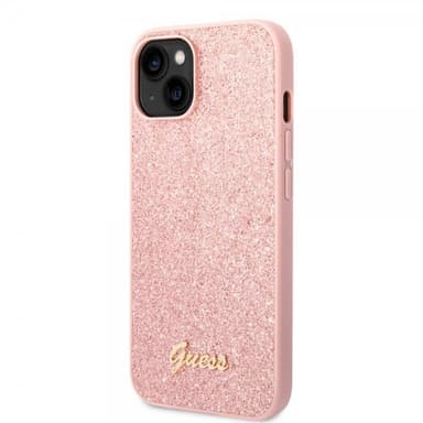 Guess iPhone 14 Plus Deksel Glitter Flakes Metal Logo Rosa