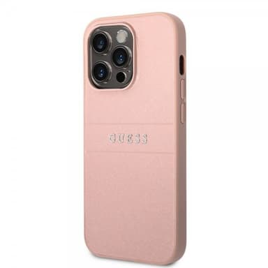Guess iPhone 14 Pro Max Deksel Saffiano Metal Logo Stripes Rosa