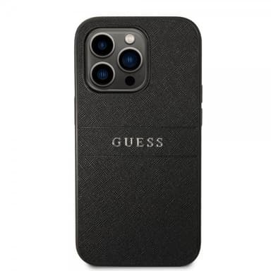 Guess iPhone 14 Pro Deksel Saffiano Metal Logo Stripes Svart