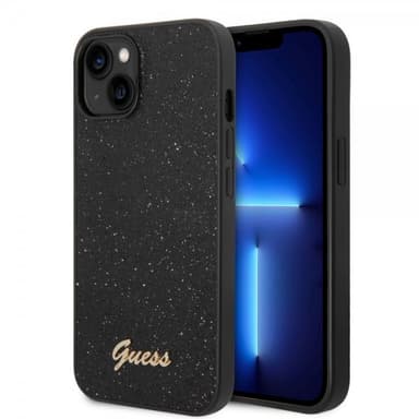 Guess iPhone 14 Plus Deksel Glitter Flakes Metal Logo Svart