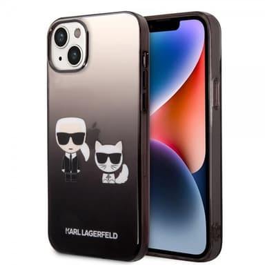 Karl Lagerfeld iPhone 14 Plus Deksel Karl & Choupette Gradient Svart