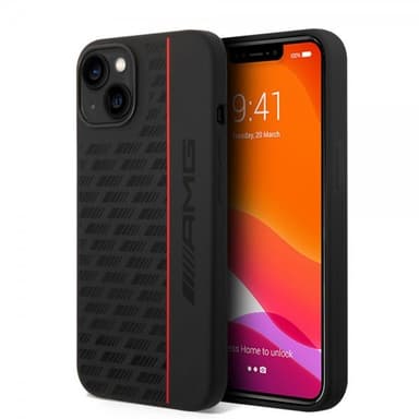 AMG iPhone 14 Deksel Liquid Silicone Carbon Pattern Svart
