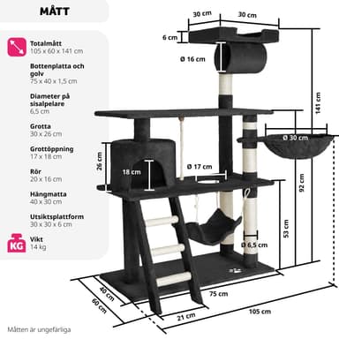 Klorestativ katt Marcel 141cm - svart