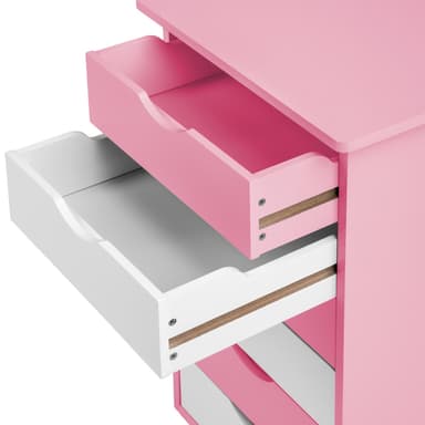 Skrivebord til barn, høydejusterbar og med rulleskap - rosa