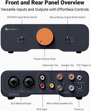 Fosi Audio ZA3 balansert stereoforsterker Home Audio Component Mini 2-kanals monoforsterker TPA3255 for Subwoofer Desktop hjemmekino