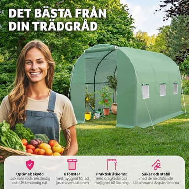 Drivhus Tunnel med 6 vinduer 343x200x200cm - grønn
