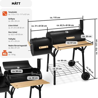 Kullgrill med termometer - svart
