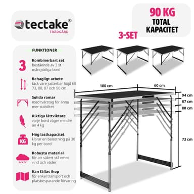 tapetbord i aluminium 3 deler foldbart - svart