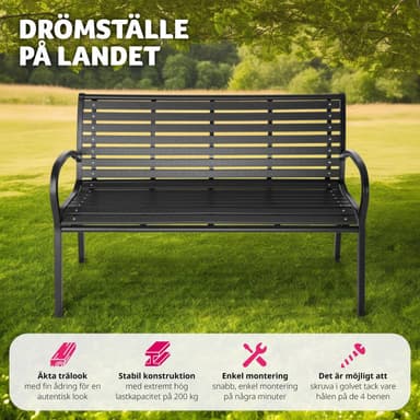 Hagebenk Pino 3-seter 126x62x81,5cm - svart