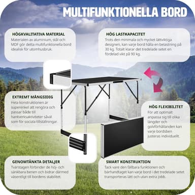 tapetbord i aluminium 3 deler foldbart - svart