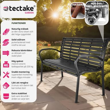 Hagebenk Pino 3-seter 126x62x81,5cm - svart