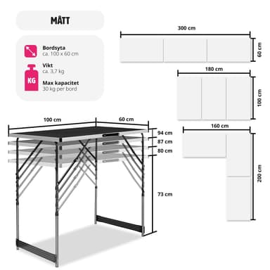 tapetbord i aluminium 3 deler foldbart - svart