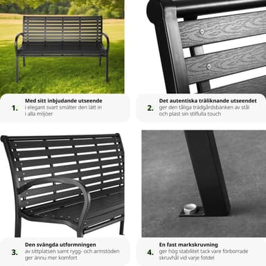 Hagebenk Pino 3-seter 126x62x81,5cm - svart