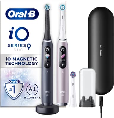 Oral-B iO9 Duo elektriske tannbørster 387149 (sort onyx/rosenkvarts)