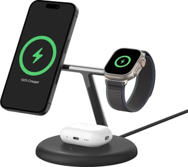 Belkin BoostCharge Pro 3-in-1 Qi2 trådløs ladestasjon (sort)