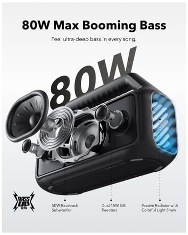 Soundcore Boom 2 bærbar trådløs høyttaler (sort)