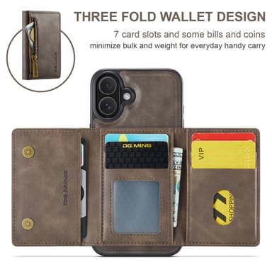 2-i-1 magnetisk lommebokdeksel for iPhone 16 Plus - Kaffe (M5 Combo)