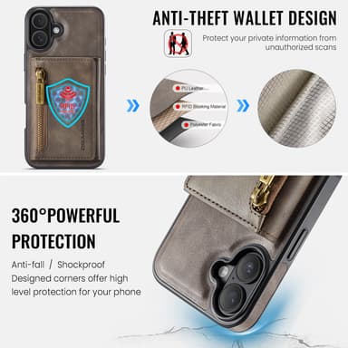 2-i-1 magnetisk lommebokdeksel for iPhone 16 Plus - Kaffe (M5 Combo)