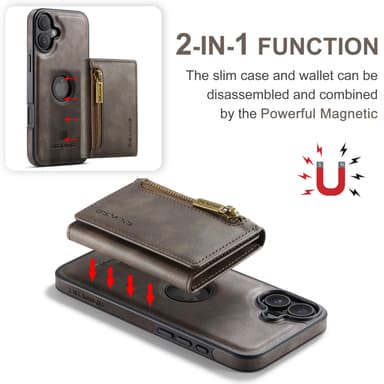 2-i-1 magnetisk lommebokdeksel for iPhone 16 Plus - Kaffe (M5 Combo)