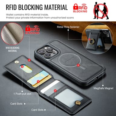 K1 Magnetic Trådløs Lading Telefonveske til iPhone 16 Plus - Svart