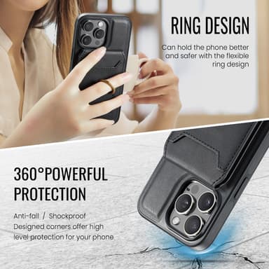 K1 Magnetic Trådløs Lading Telefonveske til iPhone 16 Plus - Svart