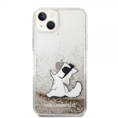 Karl Lagerfeld iPhone 14 Plus Deksel Liquid Glitter Choupette Gull