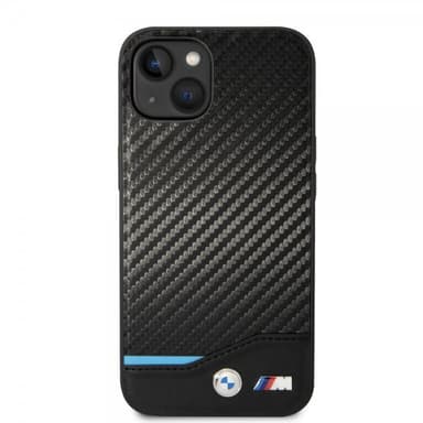 BMW iPhone 14 Plus Deksel Carbon Effect Printed Logo Svart