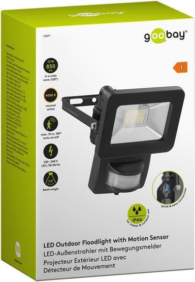 Goobay LED-spotlight for utendørs bruk, 10 W, med bevegelsesdetektor