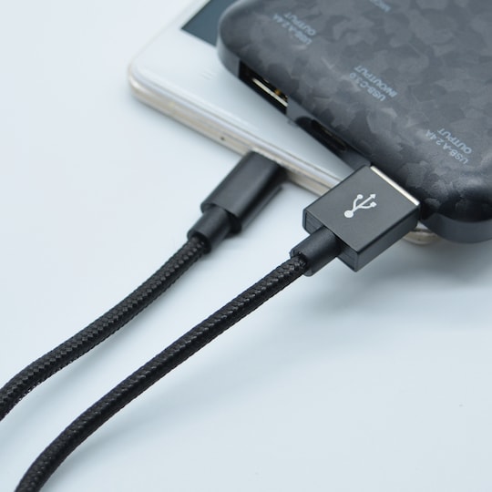 Nylon USB Type C-kabel Hurtiglading Sort 2 m