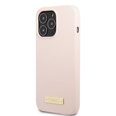 Guess iPhone 13 Pro Deksel Silicone Metal Plate MagSafe Rosa
