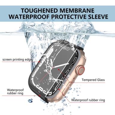Vanntett etui bygget i herdet glass Sort Apple Watch 7 45 mm/8 45 mm