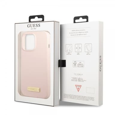Guess iPhone 13 Pro Max Deksel Silicone Metal Plate MagSafe Rosa