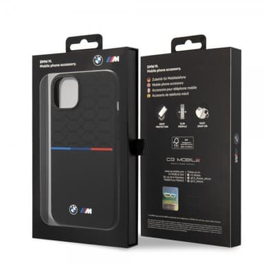 BMW iPhone 14 Plus Deksel Tricolor Line & Logo Svart