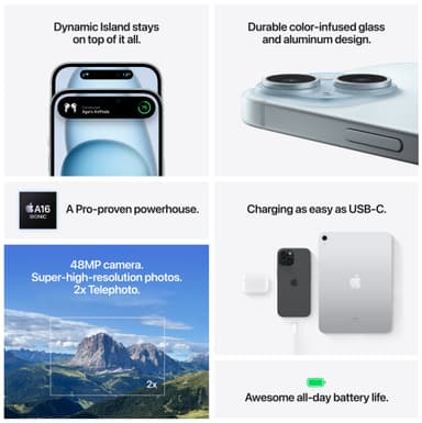 iPhone 15 – 5G smarttelefon 256GB Sort