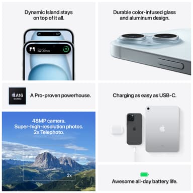iPhone 15 – 5G smarttelefon 128GB Blå