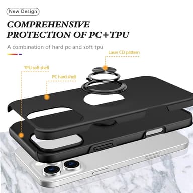 Til iPhone 16 Pro Hybrid Deksel Med Fingerring - Svart