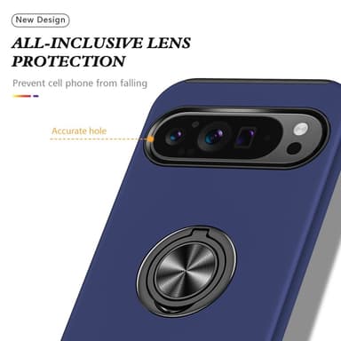 For Pixel 9 / Pixel 9 Pro Hybrid Deksel med Fingerring - Mørkeblå
