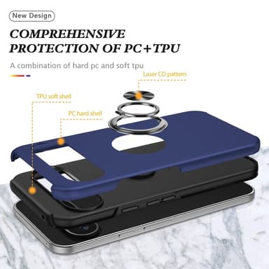For Pixel 9 / Pixel 9 Pro Hybrid Deksel med Fingerring - Mørkeblå