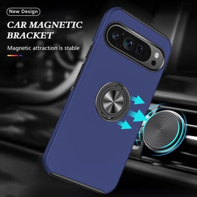 For Pixel 9 / Pixel 9 Pro Hybrid Deksel med Fingerring - Mørkeblå